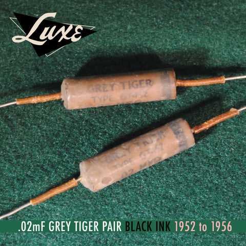 1952-1956 Grey Tiger: Matched Pair of Wax Impregnated .02mF Capacitors (Black Ink)