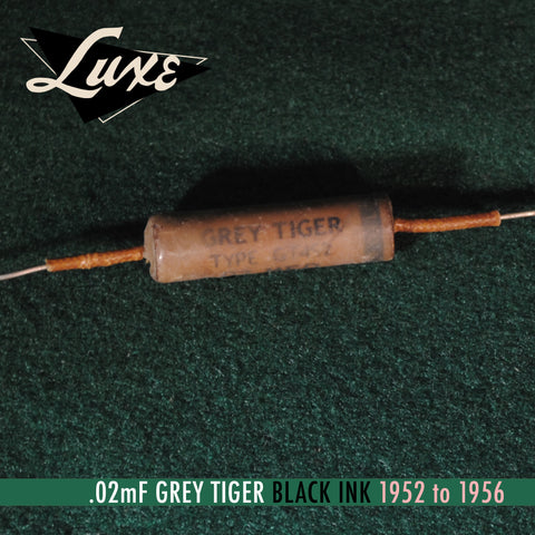 1952-1956 Grey Tiger: Single Wax Impregnated .02mF Capacitor (Black Ink)