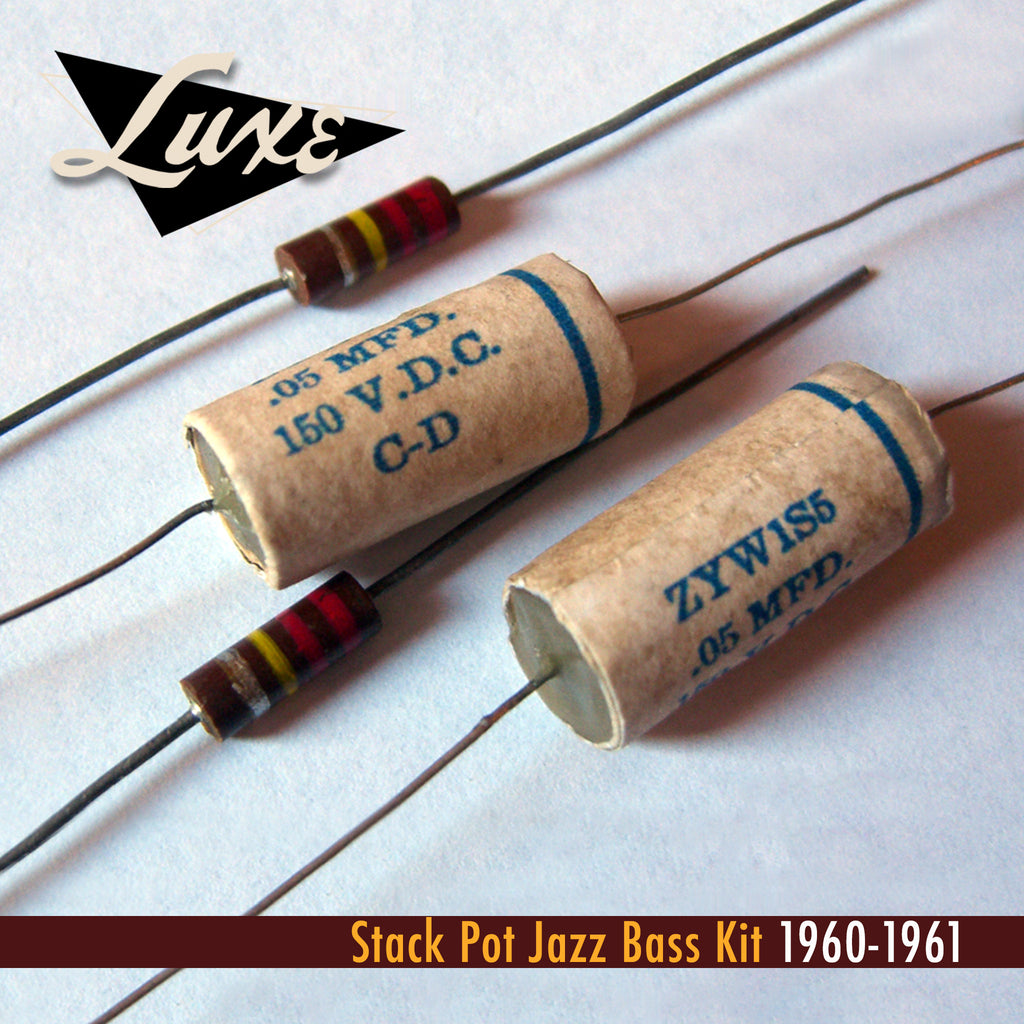 1960-1961 Stack Pot Jazz Bass: Pair Wax Impregnated Paper & Foil .05mF Capacitors/Pair 220k CC Resistors